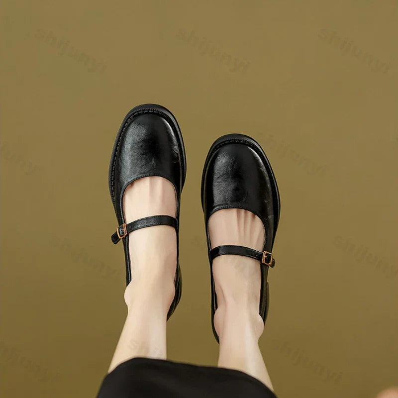 Damen Mary Jane Ballerinas mit Riemchen und niedrigem Absatz