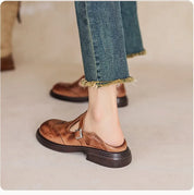 Damen Leder-Halbschuhe mit Riemen – komfortable Mary Jane Schuhe, klassisch und elegant