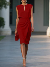 Elegantes Damen Midi-Kleid mit Raffung und Ausschnitt – figurbetontes Festkleid