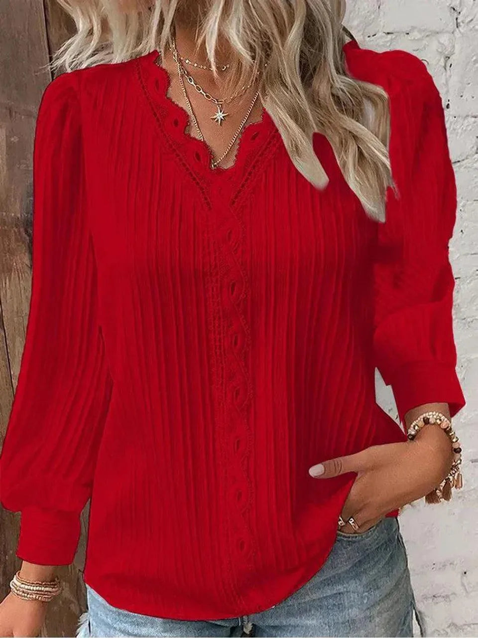 Damen Bluse elegant mit Spitzendetails