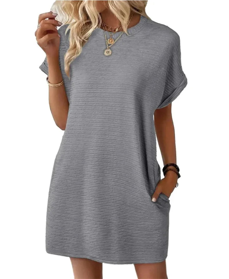 Damen Minikleid mit Taschen und kurzem Arm – lässiges Sommerkleid in Loose Fit