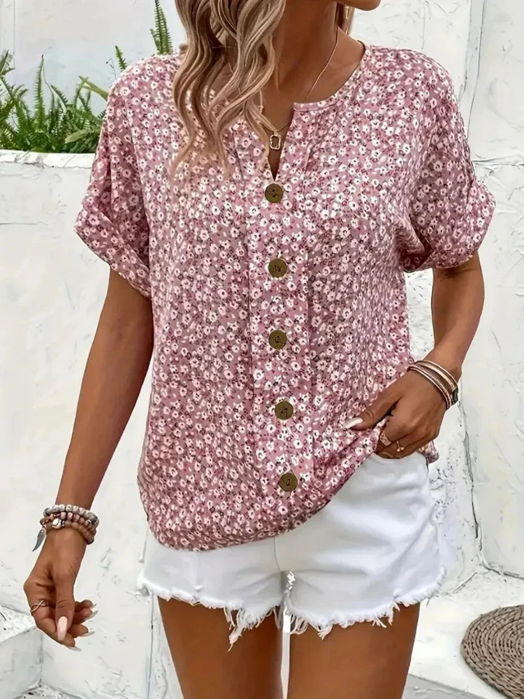 Damen Bluse mit Knöpfen und lockerem Schnitt