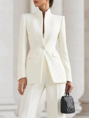 Eleganter Damen-Hosenanzug mit Wide-Leg-Hose – Blazer mit Stehkragen und weiter Hose