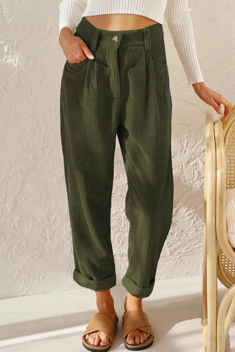 Damen Cordhose mit hohem Bund – lässige Hose mit elastischem Bund