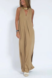 Damen Oversize Maxikleid – ärmelloses Kleid mit V-Ausschnitt