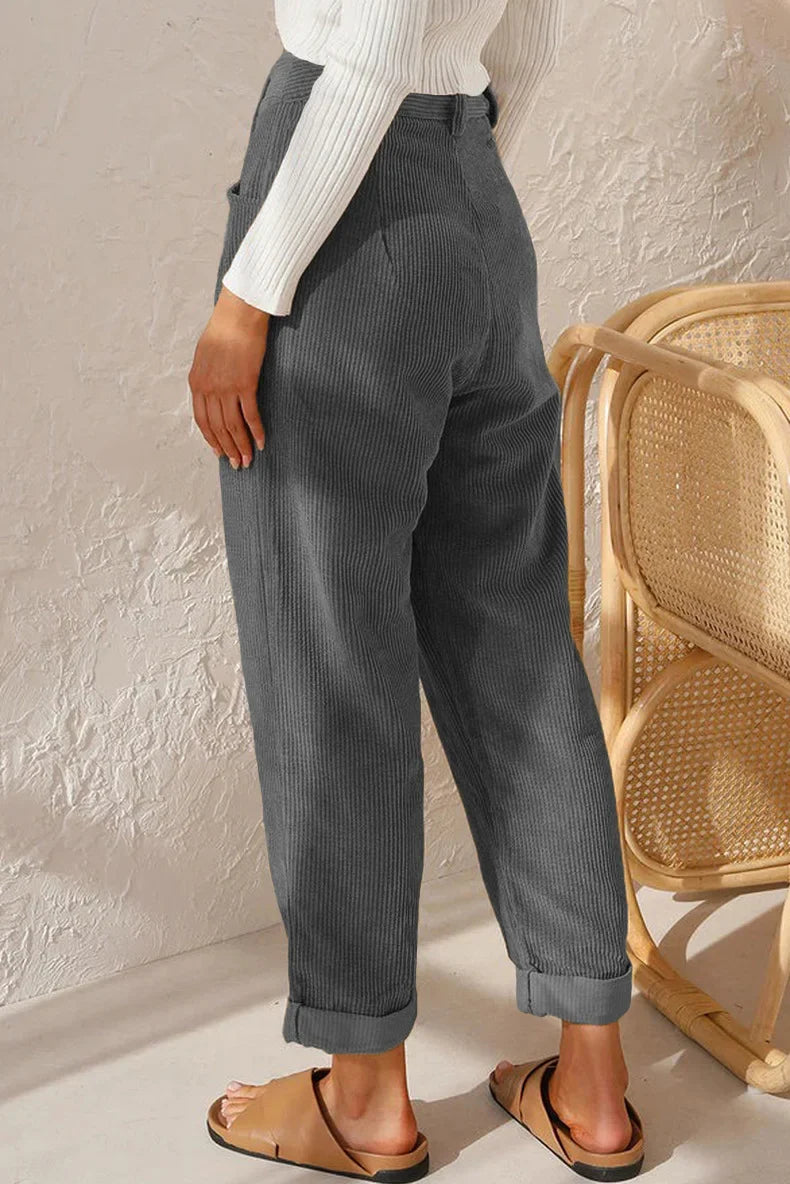 Damen Cordhose mit hohem Bund – lässige Hose mit elastischem Bund