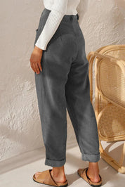 Damen Cordhose mit hohem Bund – lässige Hose mit elastischem Bund