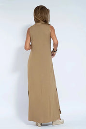 Damen Oversize Maxikleid – ärmelloses Kleid mit V-Ausschnitt