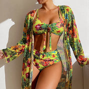 Damen Bikini-Set 3-in-1 – Badeanzug mit High-Waist und Strandüberwurf