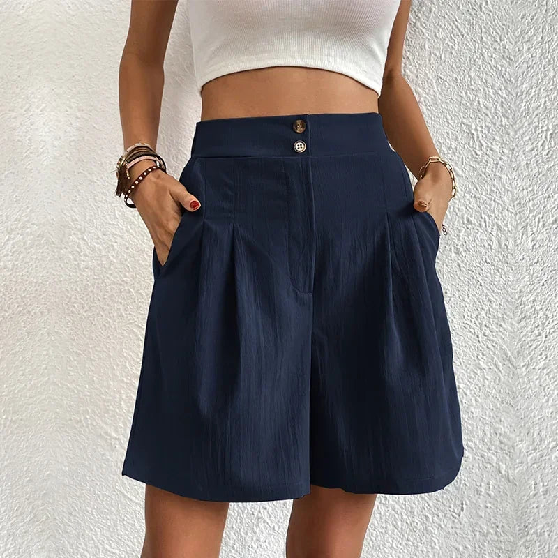 Damen High-Waist Bermuda-Shorts mit Taschen – elegante weite Sommershorts