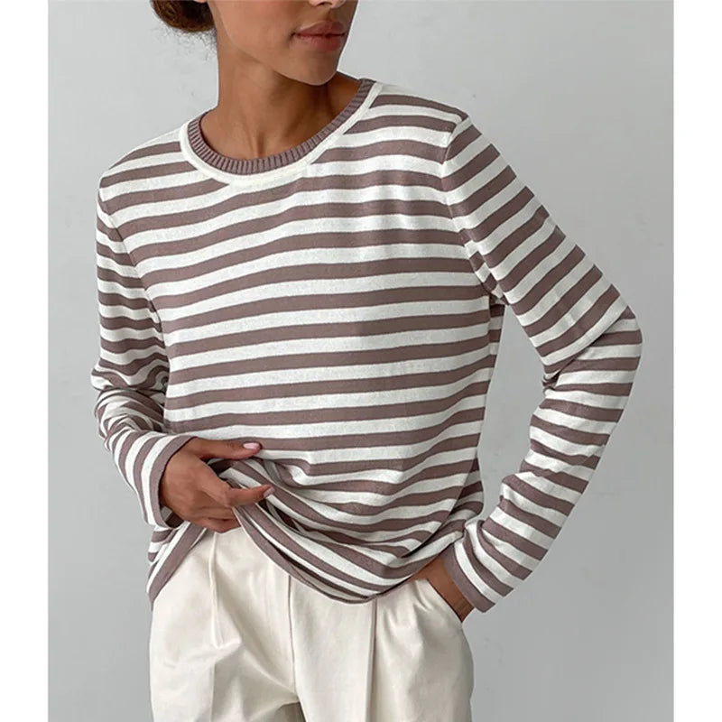 Damen Oversize Streifenbluse mit langen Ärmeln