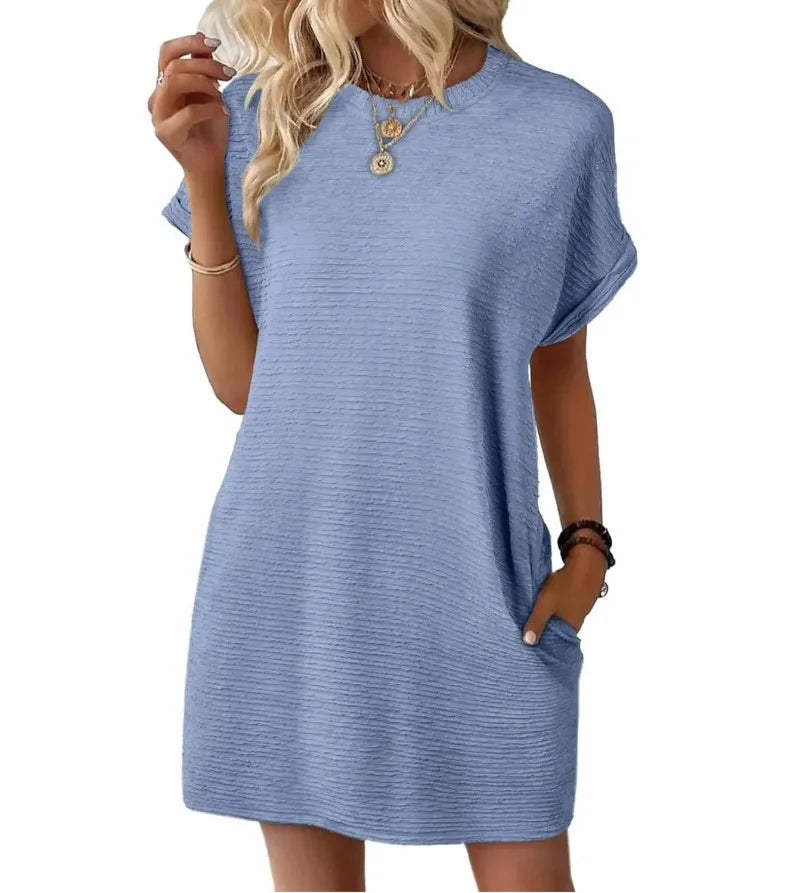 Damen Minikleid mit Taschen und kurzem Arm – lässiges Sommerkleid in Loose Fit