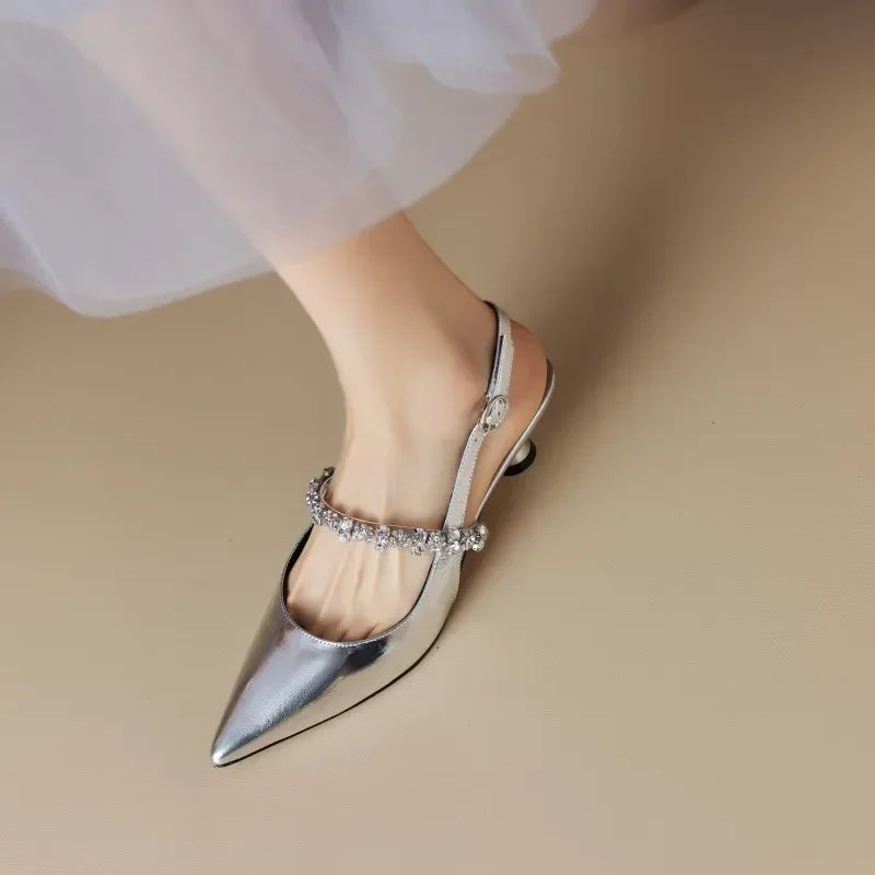 Damen Slingback-Pumps mit Strasssteinen – Elegante Spitzzehn-Schuhe
