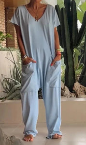 Damen Oversize Jumpsuit mit Taschen und V-Ausschnitt