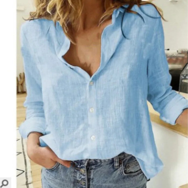 Damen Bluse mit Knöpfen – Lockere Langarmbluse