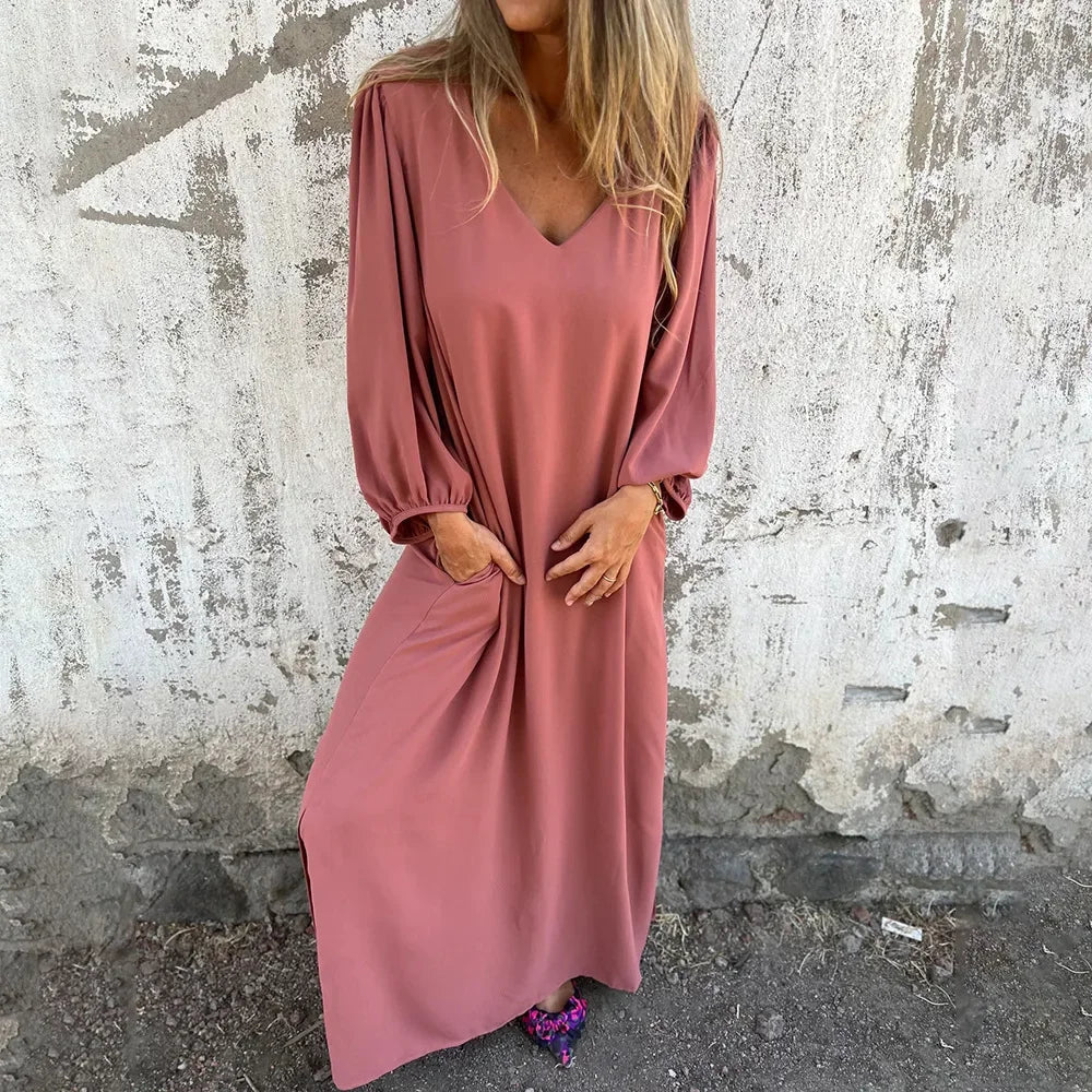 Damen Oversize Maxikleid mit Schlitz und Taschen