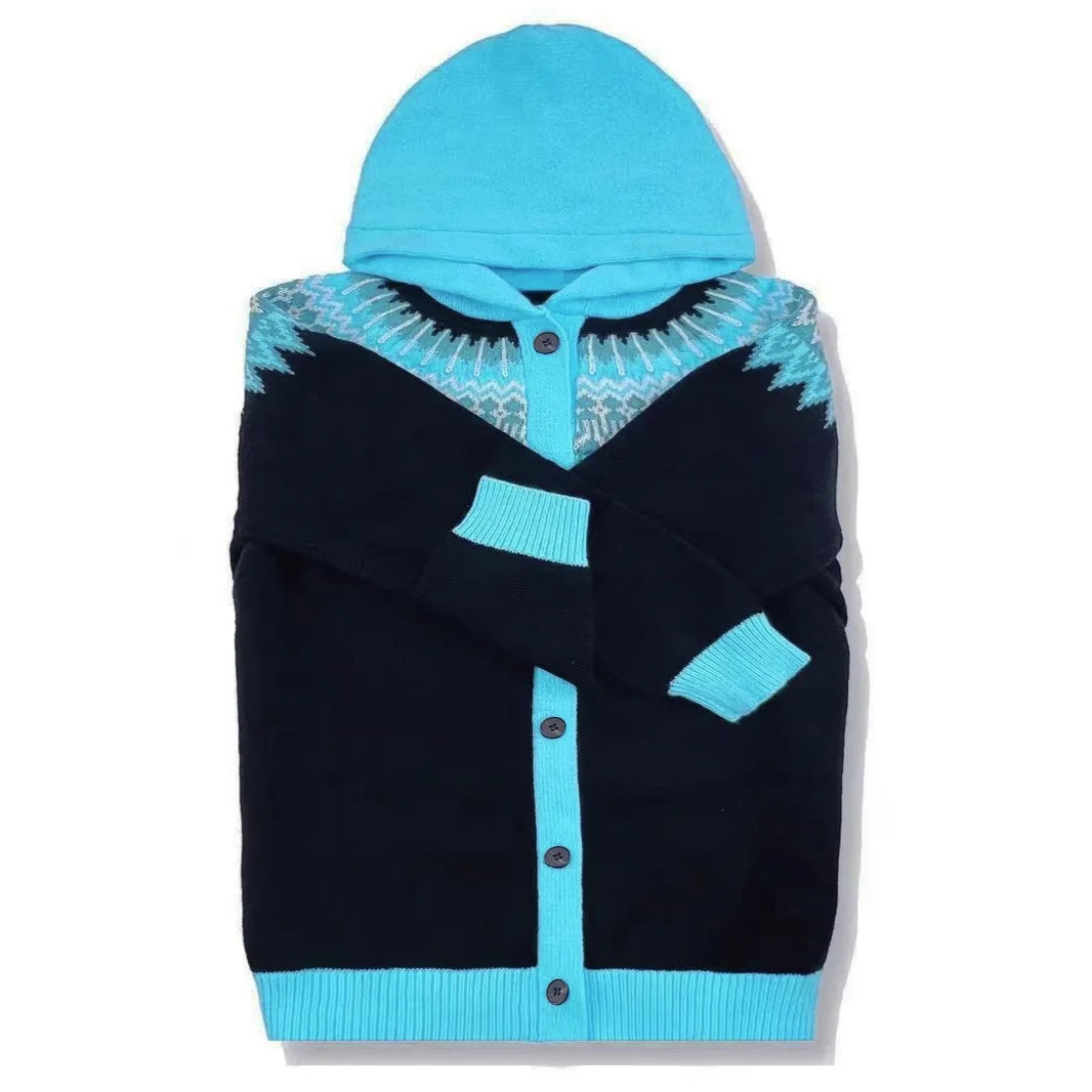 Damen Cardigan mit Kapuze – warmer Strickjacke mit Knöpfen und Taschen, lockerer Schnitt