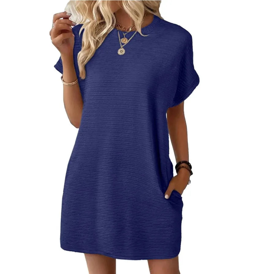 Damen Minikleid mit Taschen und kurzem Arm – lässiges Sommerkleid in Loose Fit