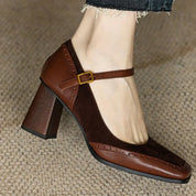 Damen Pumps mit Blockabsatz und Riemchen – Elegante Pumps mit eckiger Zehenpartie