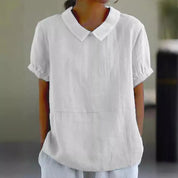 Damen Bluse mit Peter-Pan-Kragen und kurzen Ärmeln