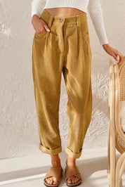 Damen Cordhose mit hohem Bund – lässige Hose mit elastischem Bund