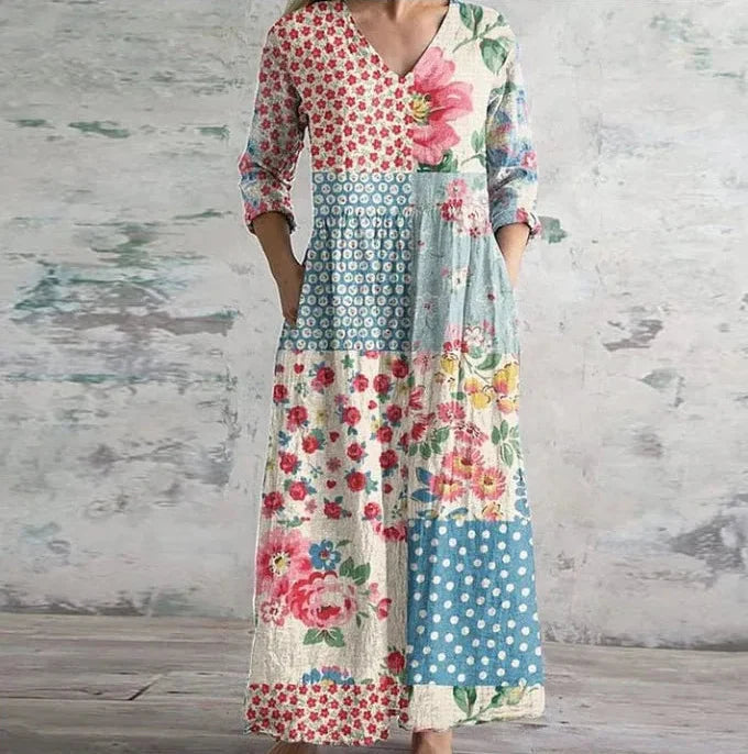 Langes Damen Boho-Kleid mit Blumenprint