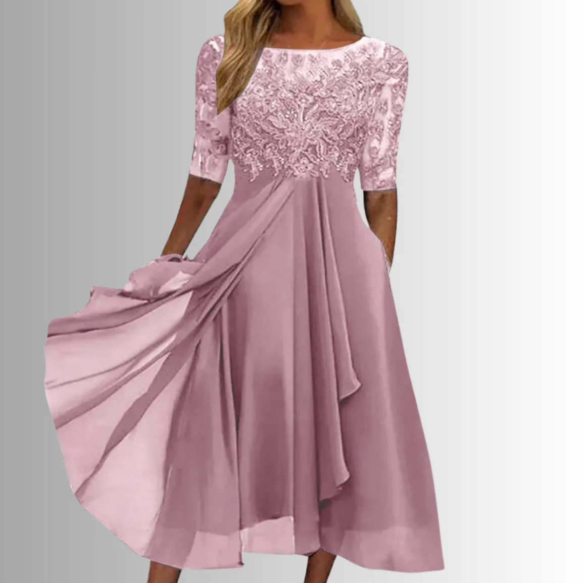 Elegantes Midi-Kleid mit Spitzenoberteil – feminine Leichtigkeit und zeitloser Stil