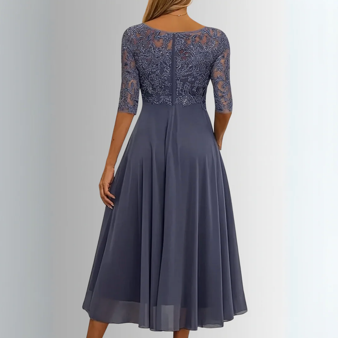 Elegantes Midi-Kleid mit Spitzenoberteil – feminine Leichtigkeit und zeitloser Stil