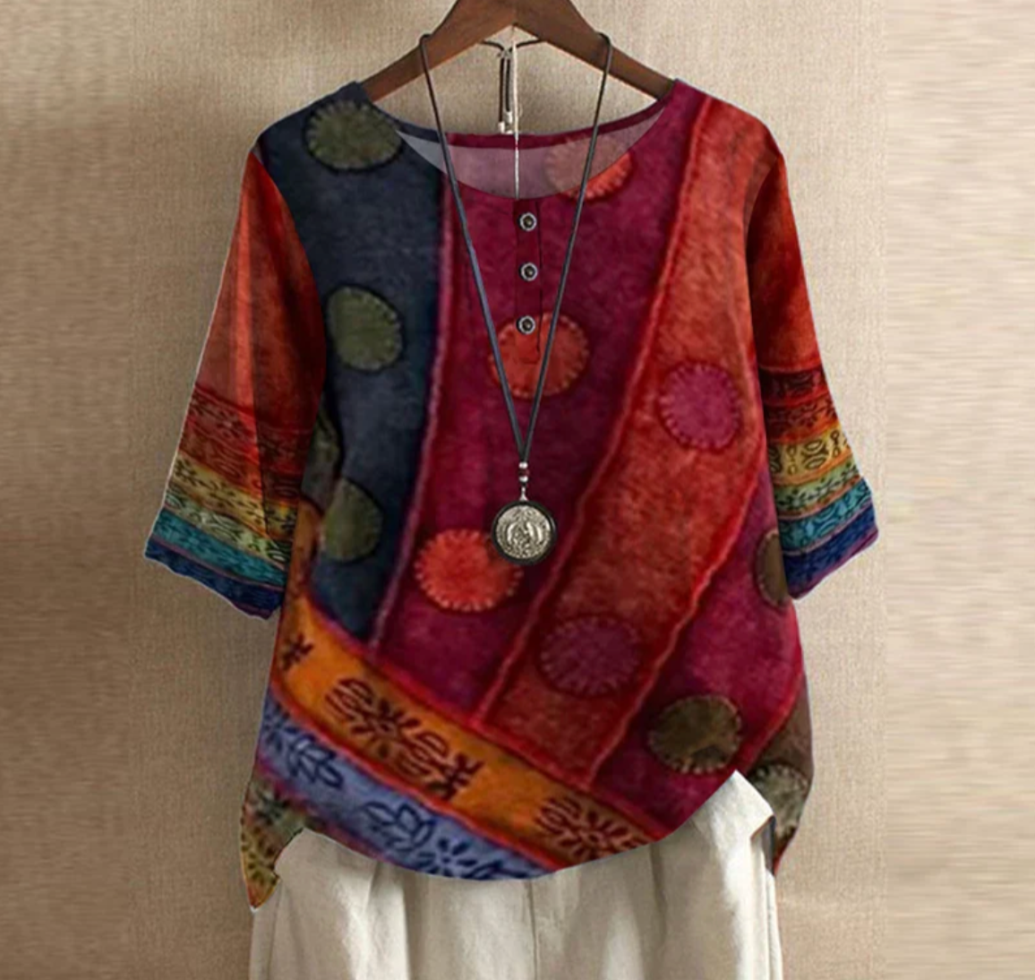 Damen Vintage-Top mit Print – locker und luftig
