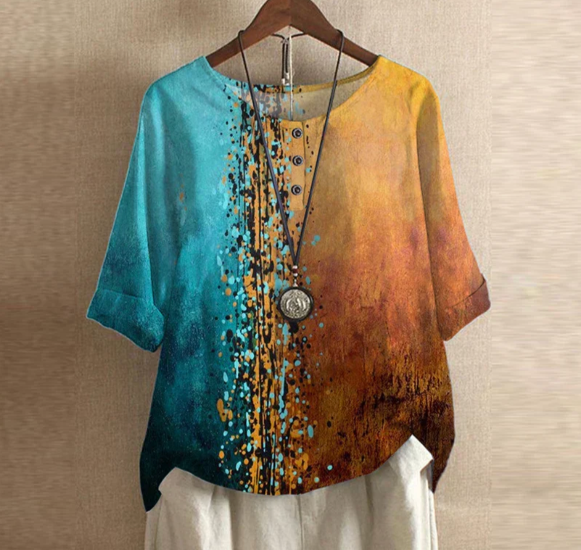 Damen Vintage-Top mit Print – locker und luftig