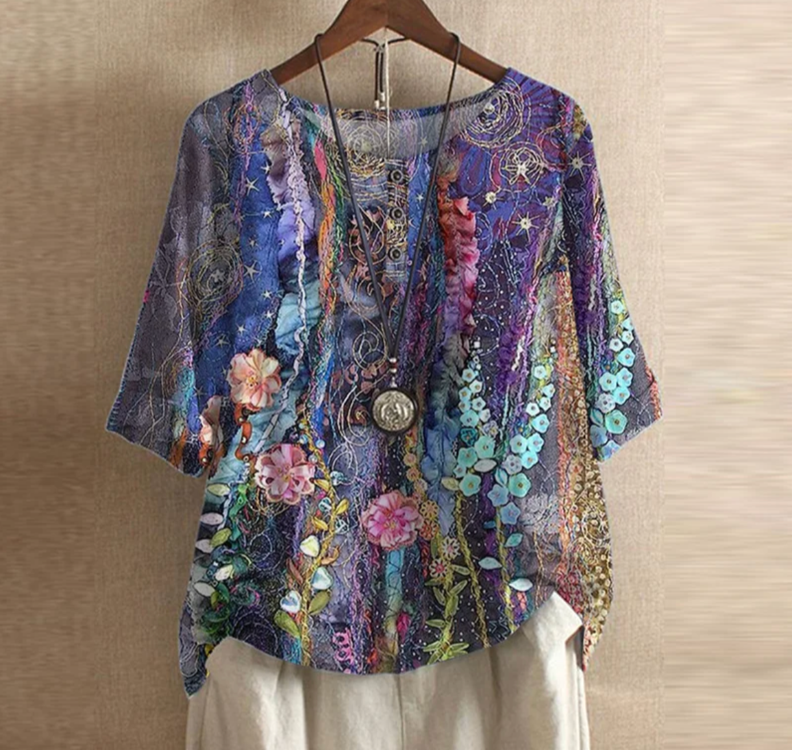Damen Vintage-Top mit Print – locker und luftig