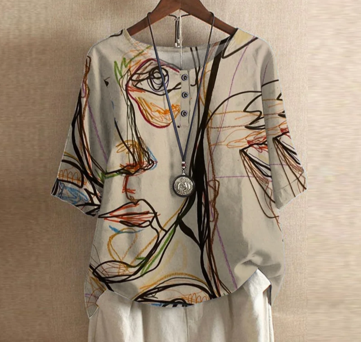 Damen Vintage-Top mit Print – locker und luftig