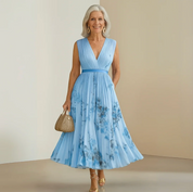 Damen Midi-Kleid mit V-Ausschnitt und ausgestelltem Rock