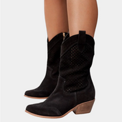 Damen Cowboy-Stiefeletten mit Perforation – stilvoll und komfortabel mit orthopädischem Effekt