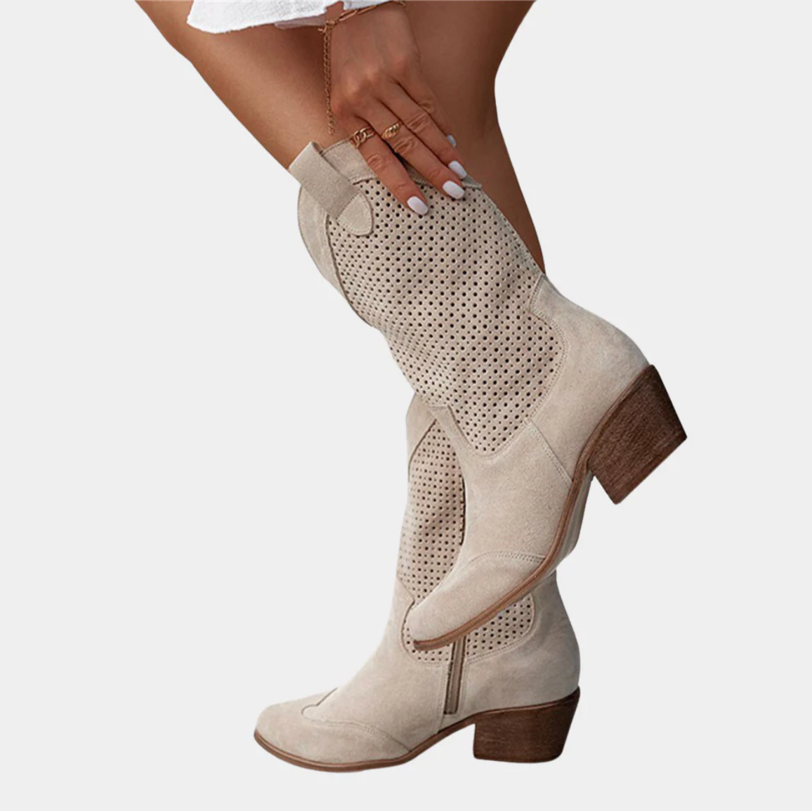 Damen Cowboy-Stiefeletten mit Perforation – stilvoll und komfortabel mit orthopädischem Effekt