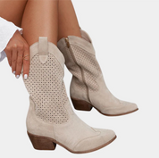 Damen Cowboy-Stiefeletten mit Perforation – stilvoll und komfortabel mit orthopädischem Effekt