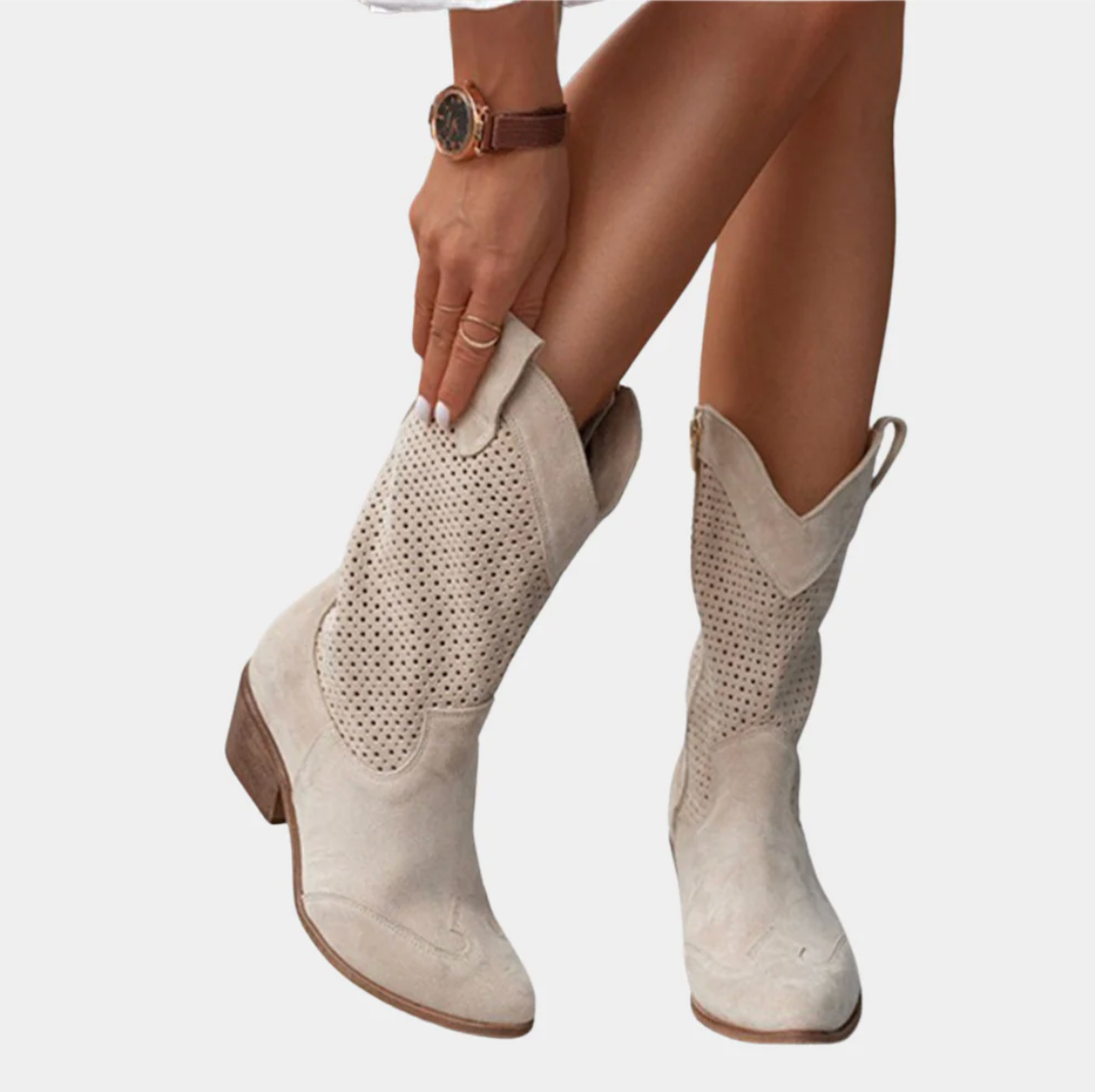 Damen Cowboy-Stiefeletten mit Perforation – stilvoll und komfortabel mit orthopädischem Effekt