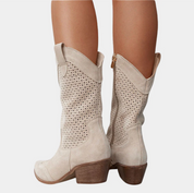 Damen Cowboy-Stiefeletten mit Perforation – stilvoll und komfortabel mit orthopädischem Effekt