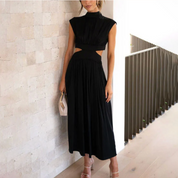 Damen Midi-Kleid mit Bindegürtel und geschlossenem Ausschnitt – elegant und leicht