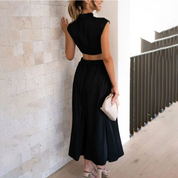 Damen Midi-Kleid mit Bindegürtel und geschlossenem Ausschnitt – elegant und leicht