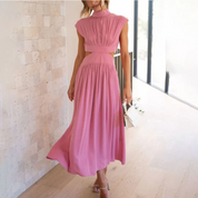 Damen Midi-Kleid mit Bindegürtel und geschlossenem Ausschnitt – elegant und leicht