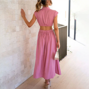 Damen Midi-Kleid mit Bindegürtel und geschlossenem Ausschnitt – elegant und leicht