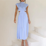 Damen Midi-Kleid mit Bindegürtel und geschlossenem Ausschnitt – elegant und leicht
