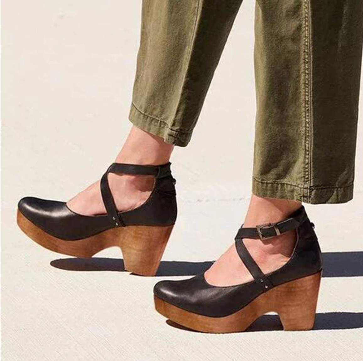 Damen Keilabsatz-Schuhe mit Knöchelriemen