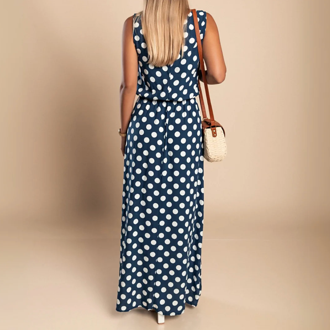 Damen Maxi-Kleid mit Punktemuster – leichtes, ärmelloses Sommerkleid