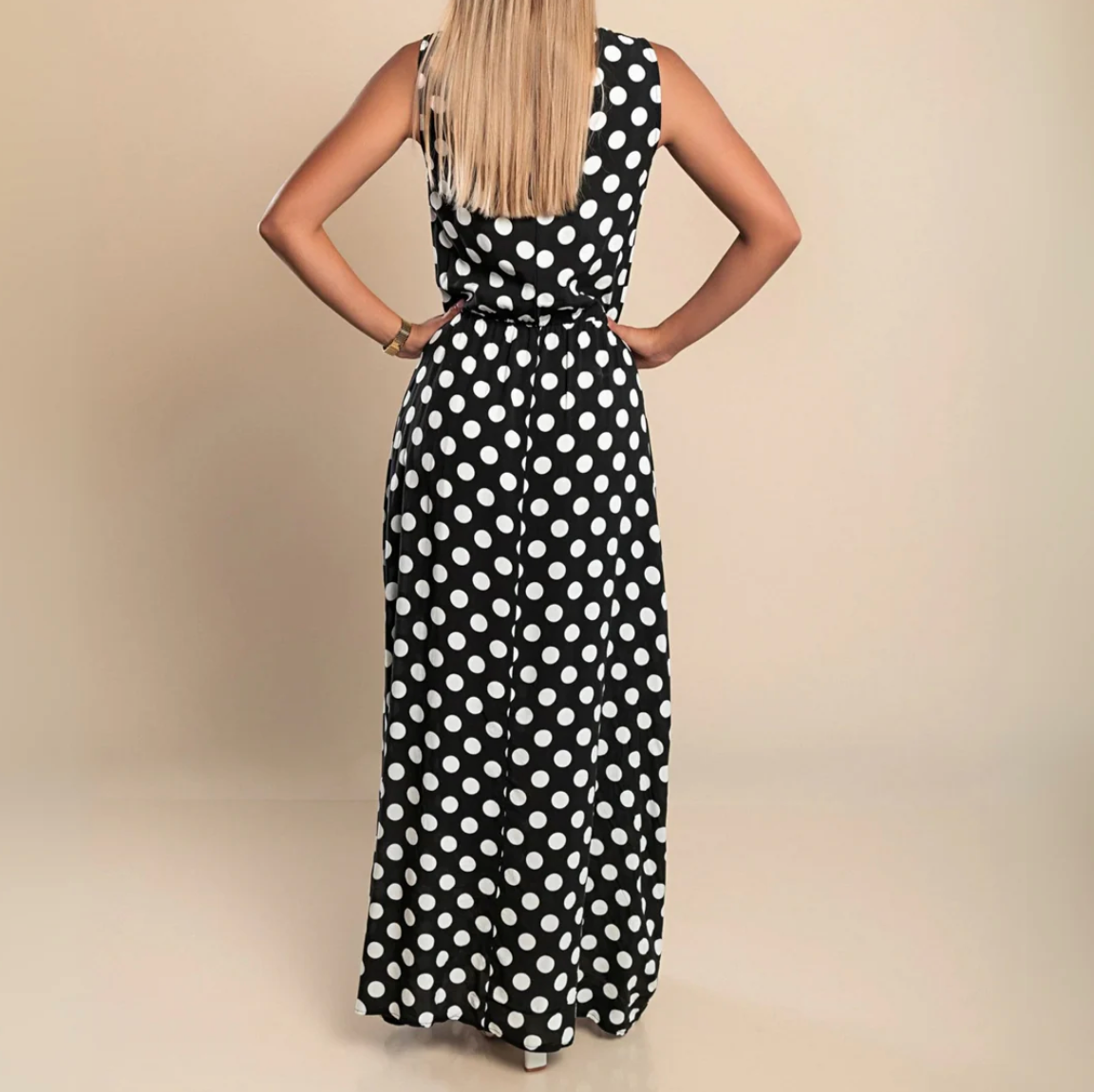 Damen Maxi-Kleid mit Punktemuster – leichtes, ärmelloses Sommerkleid