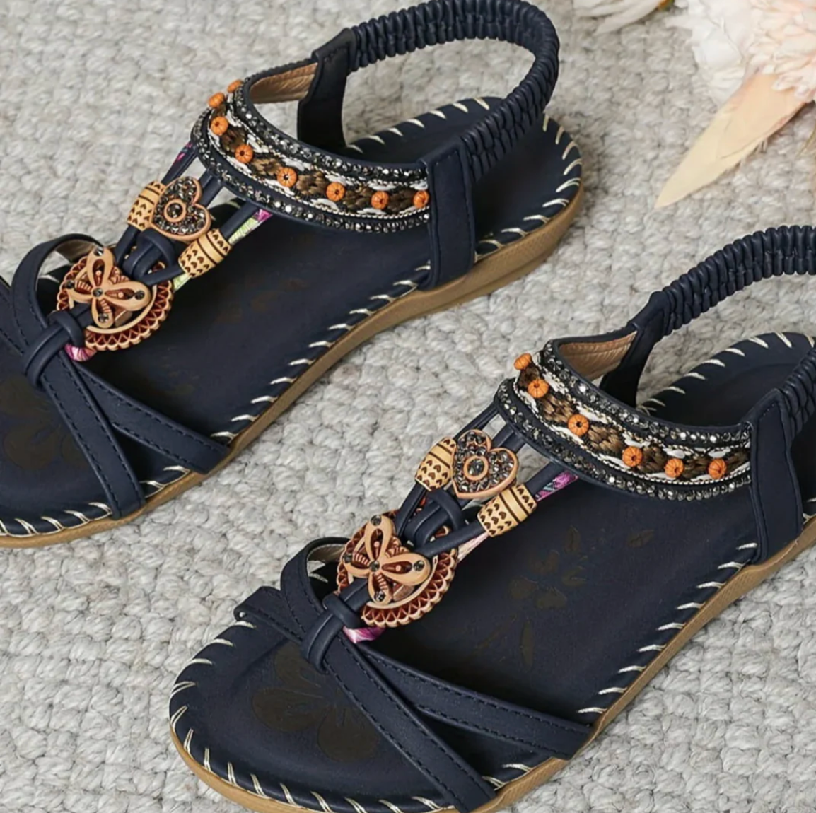 Damen Boho-Sandalen – leichte Sandalen mit flacher Sohle