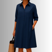 Damen Hemdblusenkleid im A-Linien-Schnitt mit Kragen, Knöpfen und Taschen