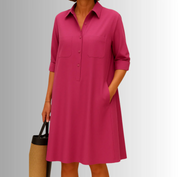 Damen Hemdblusenkleid im A-Linien-Schnitt mit Kragen, Knöpfen und Taschen