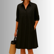 Damen Hemdblusenkleid im A-Linien-Schnitt mit Kragen, Knöpfen und Taschen